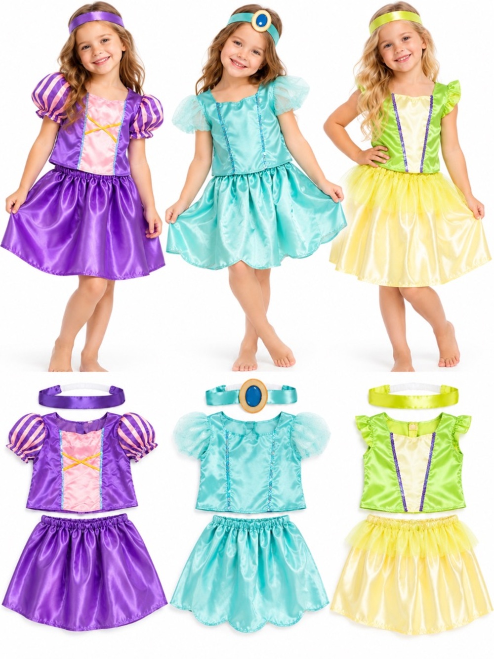 Girls Disney Princess Dress Up 10 Piece Costume Set | Size 4-6X